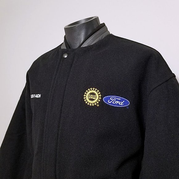 Vintage FORD UAW Sandusky Ohio ACH Jacket L Wool Blend Leather Union Line Coat - Picture 4 of 11